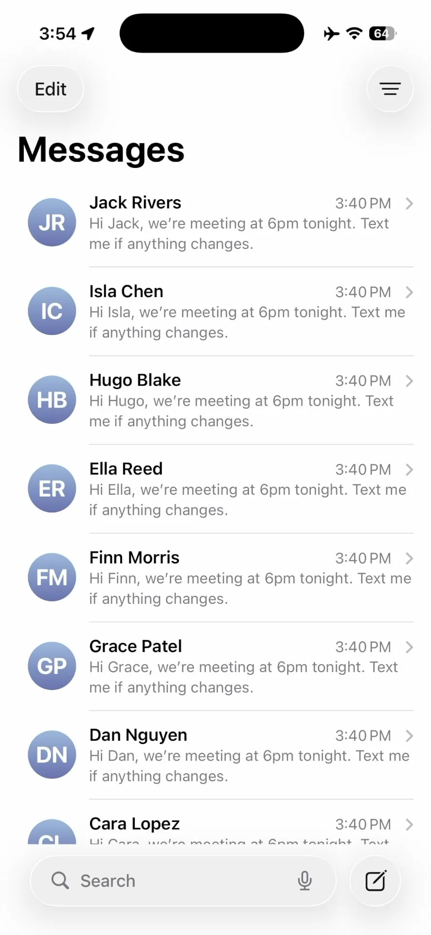 BCC Text showing a private one to one reply in Messages